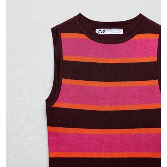 NWT Zara Blogger’s Favorite Striped Cropped Knit Sweater Vest Sleeveless Top - Picture 6 of 10